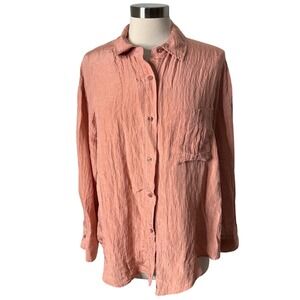 House of Harlow‎ 1960 Coral Pink Crinkle Texture Button Down Shirt Womens Medium